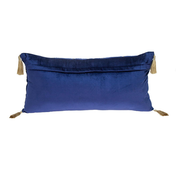 Blue and Gold Geo Velvet Lumbar Pillow with Gold Tassels