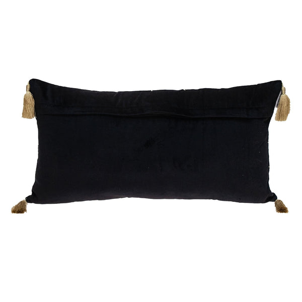 Black and Gold Geo Velvet Lumbar Pillow with Gold Tassels