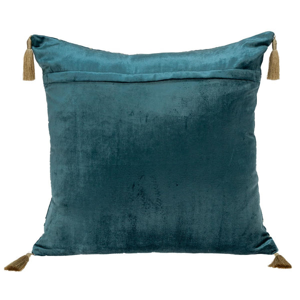 Teal and Gold Geo Velvet Throw Pillow with Gold Tassels