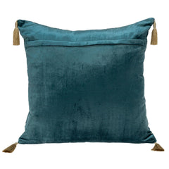 Teal and Gold Geo Velvet Throw Pillow with Gold Tassels