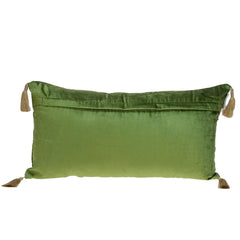 Olive and Gold Geo Velvet Lumbar Pillow with Gold Tassels