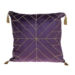Dark Purple and Gold Geo Velvet Throw Pillow with Gold Tassels