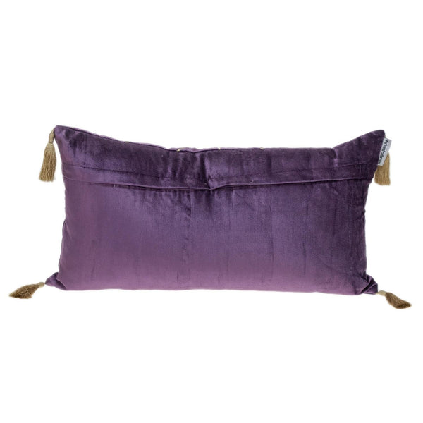Dark Purple and Gold Geo Velvet Lumbar Pillow with Gold Tassels