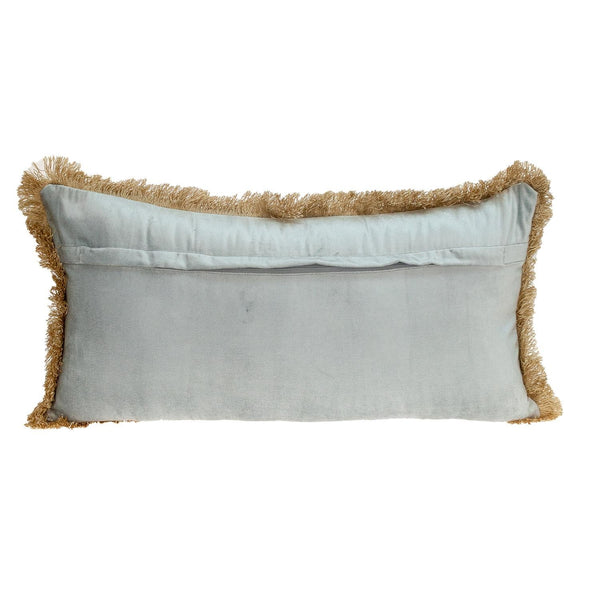 Boho Gray with Gold Fringe Decorative Lumbar Throw Pillow