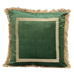 Boho Green with Gold Fringe Decorative Square Throw Pillow