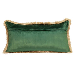 Boho Green with Gold Fringe Decorative Lumbar Throw Pillow