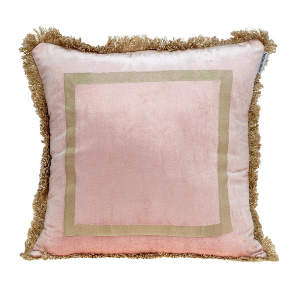 Boho Pink with Gold Fringe Decorative Square Throw Pillow