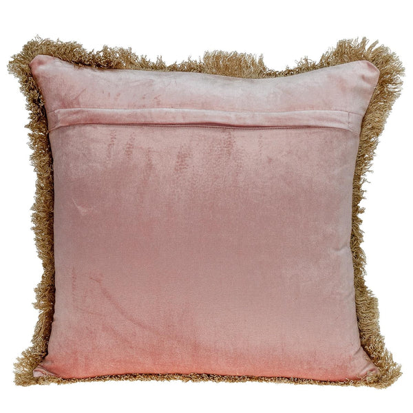 Boho Pink with Gold Fringe Decorative Square Throw Pillow