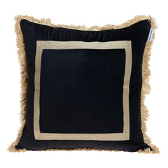 Boho Black with Gold Fringe Decorative Square Throw Pillow