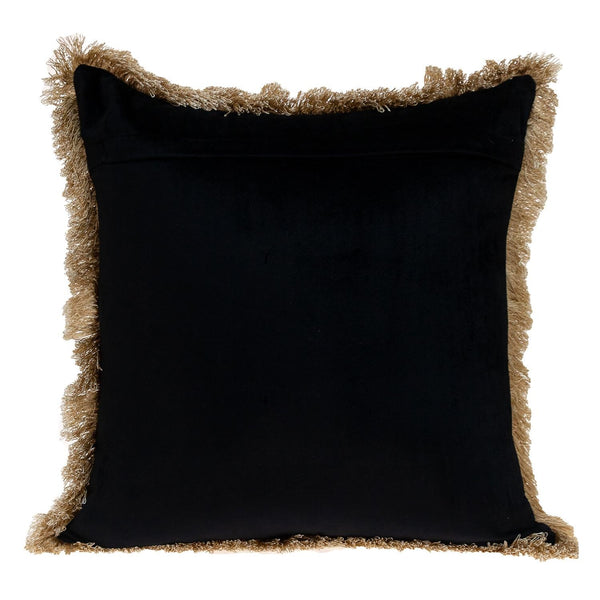 Boho Black with Gold Fringe Decorative Square Throw Pillow