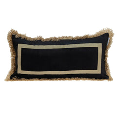 Boho Black with Gold Fringe Decorative Lumbar Throw Pillow
