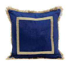 Boho Blue with Gold Fringe Decorative Square Throw Pillow