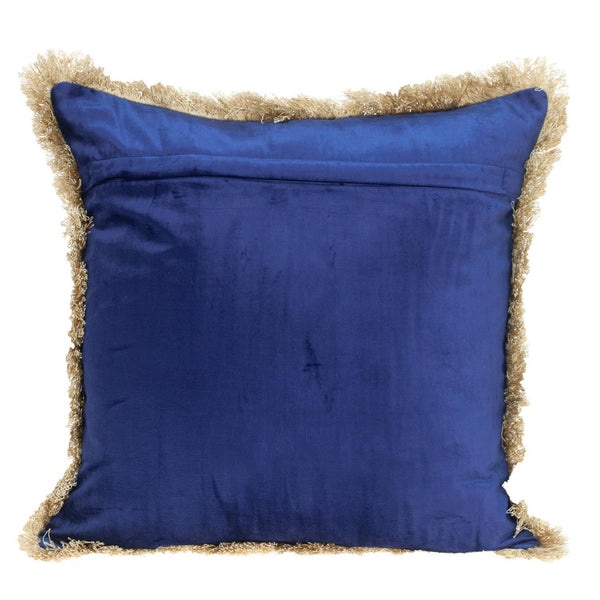 Boho Blue with Gold Fringe Decorative Square Throw Pillow