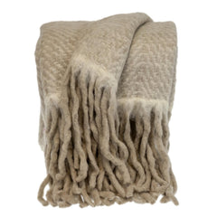 Super Soft Beige Handloomed Mohair Throw Blanket