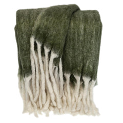 Super Soft Green and White Handloomed Throw Blanket