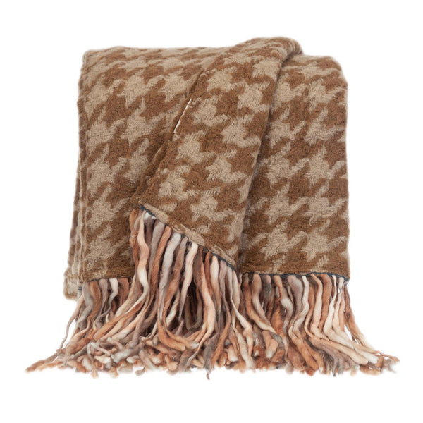Elegant Brown Houndstooth Handloomed Throw Blanket