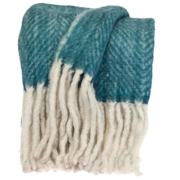 Super Soft Aqua and White Chevron Handloomed Throw Blanket