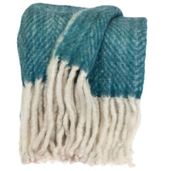 Super Soft Aqua and White Chevron Handloomed Throw Blanket