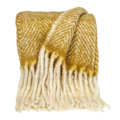 Super Soft Mustard and White Chevron Handloomed Throw Blanket