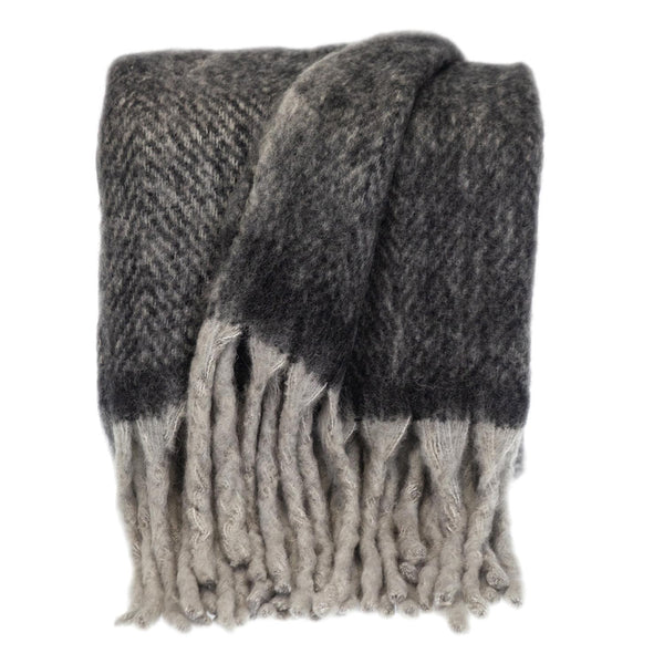 Super Soft Black and Gray Chevron Handloomed Mohair Throw Blanket