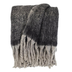 Super Soft Black and Gray Chevron Handloomed Mohair Throw Blanket