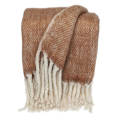 Super Soft Dark Brown and White Chevron Handloomed Mohair Throw Blanket