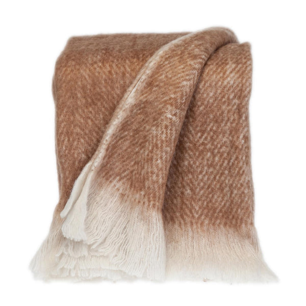 Super Soft Brown Chevron Handloomed Mohair Throw Blanket