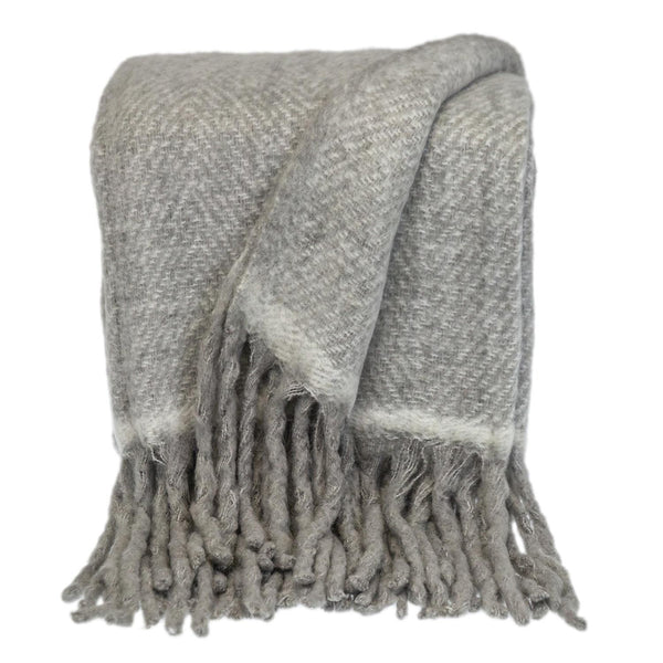 Super Soft Gray and White Herringbone Handloomed Throw Blanket