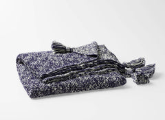 Navy and White Chunky Tassel Organic Cotton Grey Throw Blanket