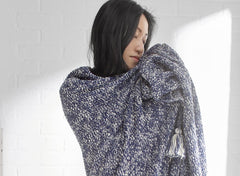 Navy and White Chunky Tassel Organic Cotton Grey Throw Blanket
