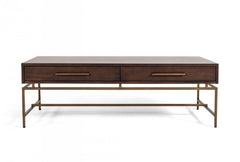 Mid Century Modern Acacia and Brass Coffee Table