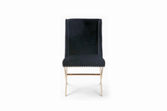 Black Velvet and Rose Gold Nailhead Modern Dining Chair