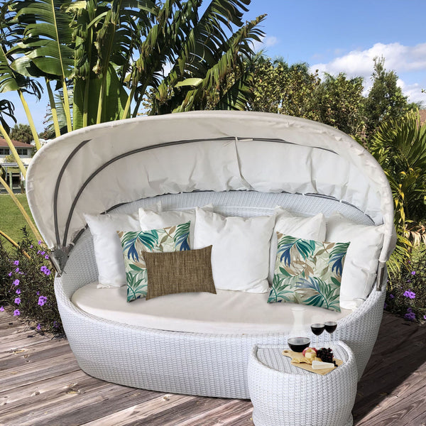 Set of 3 Beige Tropical Leaves Indoor Outdoor Zippered Pillow Covers