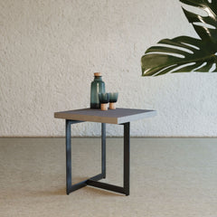 Asymmetric Metal And Concrete End Table