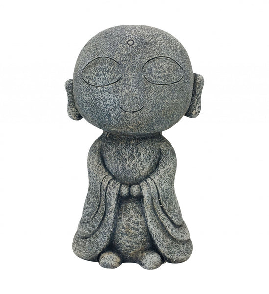 13" Gray Happy Monk Indoor Outdoor Statue