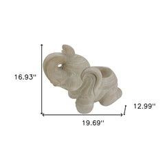 17"  Cream Elephant with Succulents Indoor Outdoor Statue