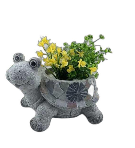 9" Gray Happy Turtle Mosaic Tile Indoor Outdoor Planter