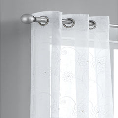 Set of Two 84"  White Beaded Floral Embroidered Window Panels