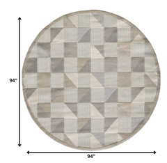 8" Round Gray Triangle Indoor Outdoor Area Rug