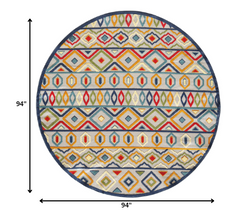 8" Round Multicolor Aztec Pattern Indoor Outdoor Area Rug