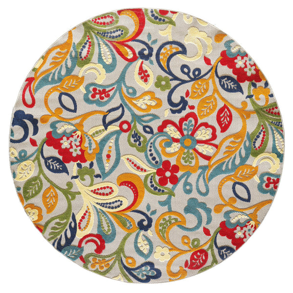 8" x 10" Multicolor Jacobean Floral Indoor Outdoor Area Rug