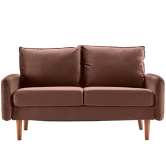 Rosewood Pink Velvet Modern Loveseat with Side Pockets