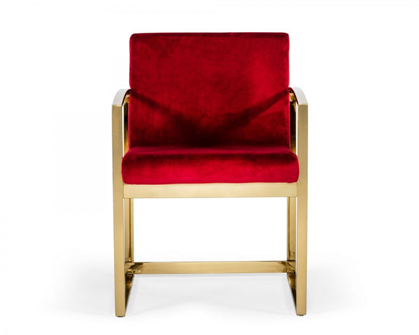 32" Lux Red Velvet and Gold Armchair