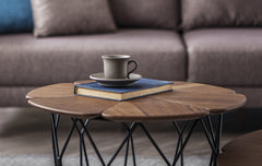 39” Mod Geo Wedges Brown and Black Wood and Iron Coffee Table