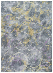 6" x 9" Gray Gold Abstract Rings Area Rug