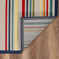5" x 7" Navy Colorful Striped Indoor Outdoor Area Rug