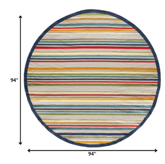8" Round Navy Colorful Striped Indoor Outdoor Area Rug