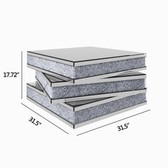 32" Rubik's Bling Silver Mirror and Faux Crystals Coffee Table