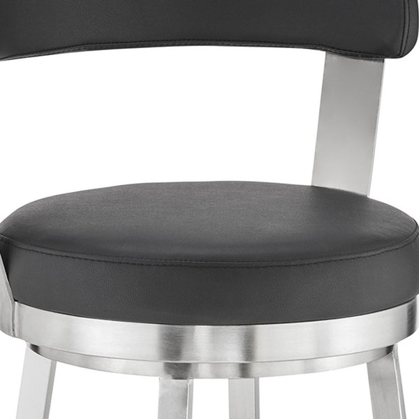 26" Chic Black Faux Leather with Stainless Steel Finish Swivel Bar Stool