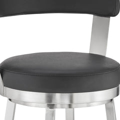 26" Chic Black Faux Leather with Stainless Steel Finish Swivel Bar Stool